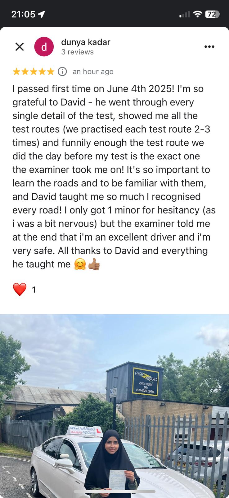 Student 13 celebrating passing their driving test with Top Gear Driving School