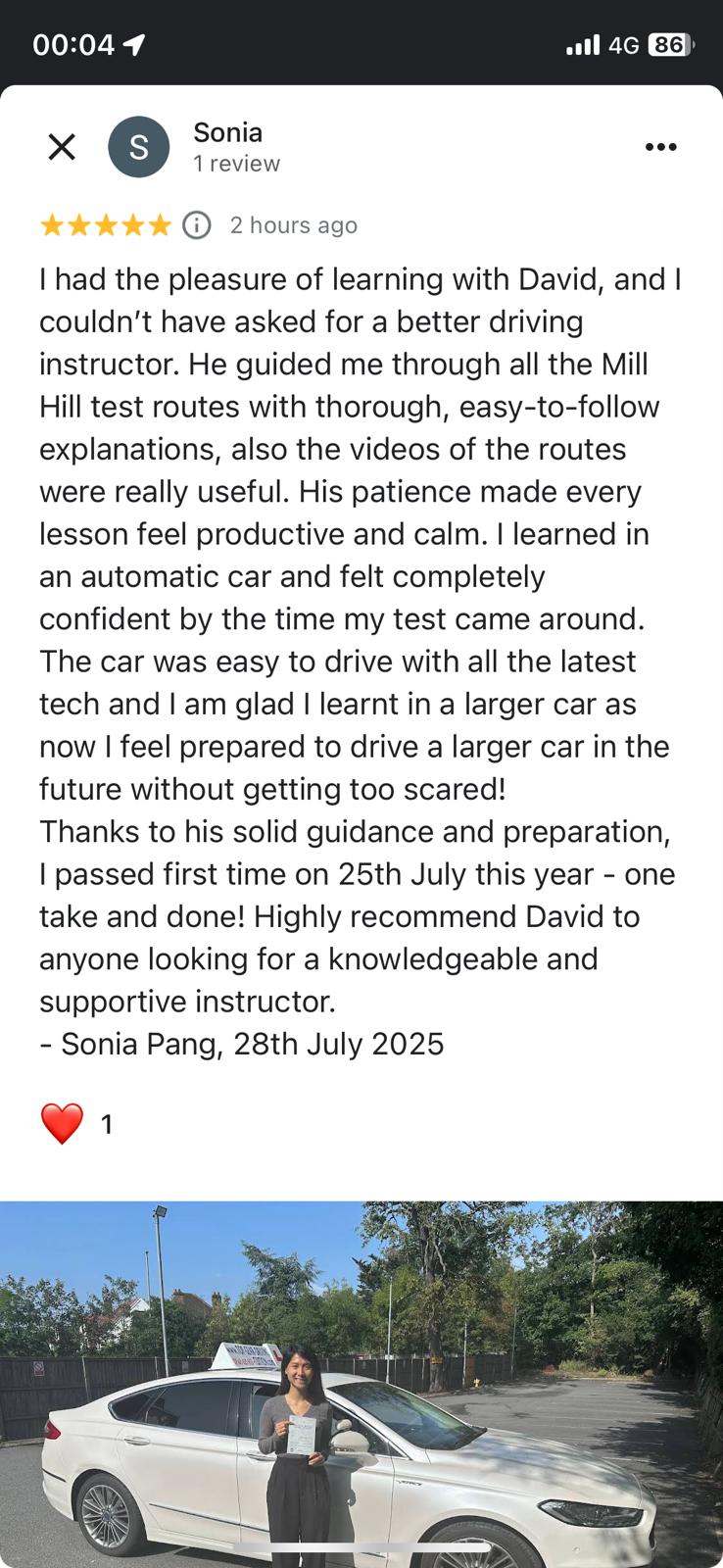 Student 8 celebrating passing their driving test with Top Gear Driving School